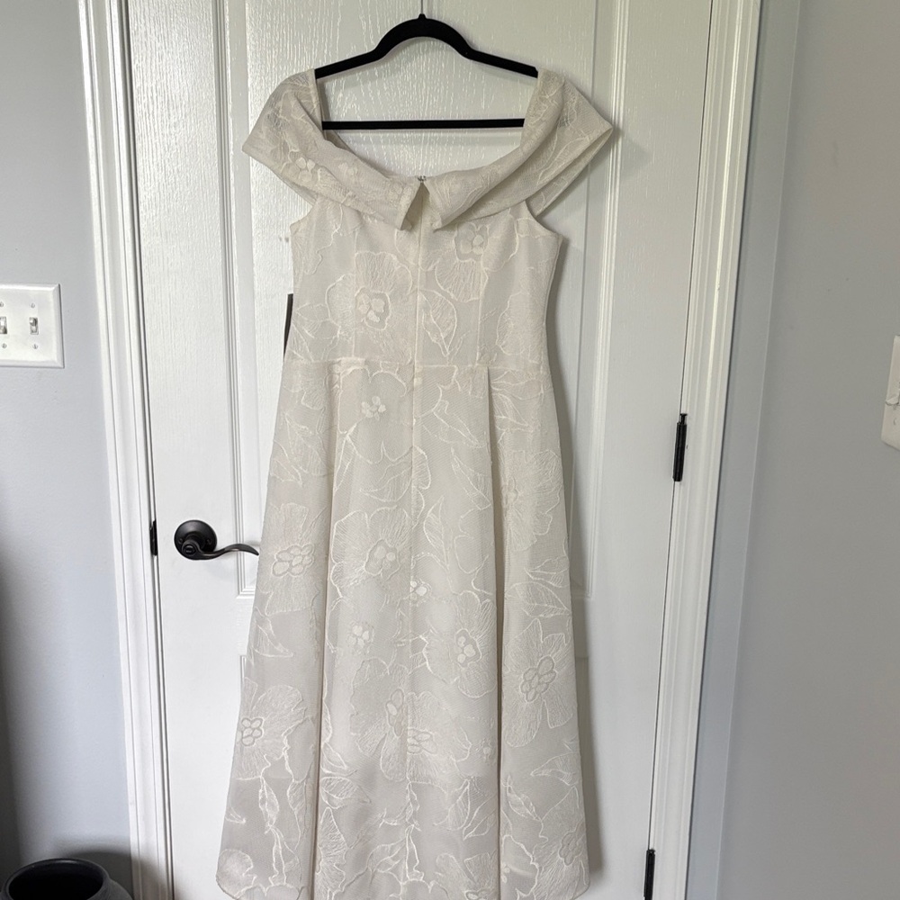 Rickie Freeman for Teri Jon Off-Shoulder Cream High Low Dress - Picture 5 of 6